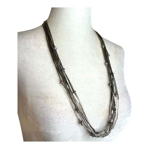 VTG Southwestern Liquid Silver Tone Necklace With Faux Bench Beads Ten Strands - Picture 2 of 4